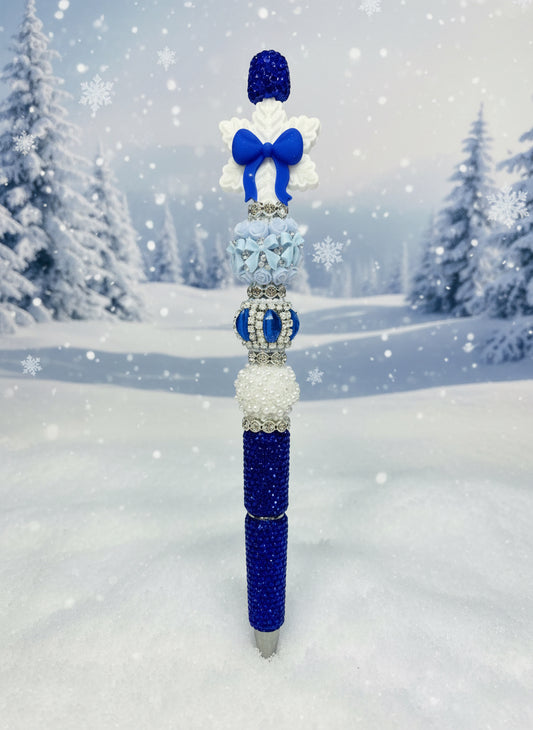 Blue bow & snowflake pen