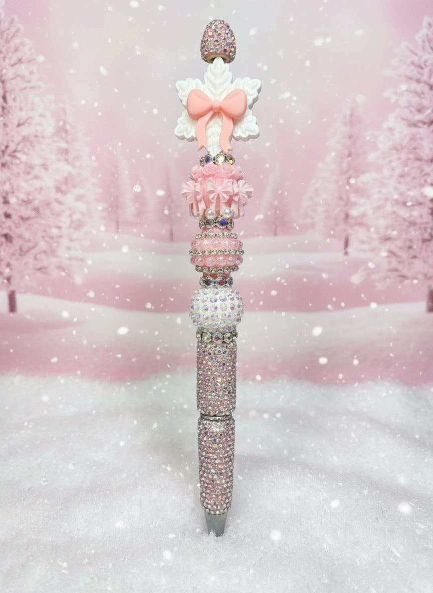 Pink bow & snowflake pen