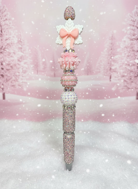 Pink bow & snowflake pen